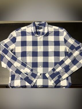 J. Crew Men’s Navy and White Large Check Button-Down Shirt
